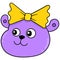 Purple female bear head wearing a beautiful ribbon decoration on the head, doodle icon drawing