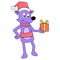 Purple ferret celebrating christmas carrying a gift box, doodle icon image kawaii