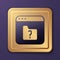 Purple File missing icon isolated on purple background. Gold square button. Vector