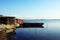 Purple fishing boat in tranquil waters