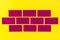 Purple flat rectangles mimic brickwork on yellow cardboard. Top view