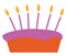 A purple fondant cake with candles vector or color illustration