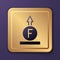 Purple Force of physic formula calculation icon isolated on purple background. Gold square button. Vector