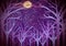 Purple forest and full moon