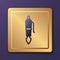 Purple Fountain pen nib icon isolated on purple background. Pen tool sign. Gold square button. Vector