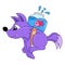 Purple fox is running to lift an aquarium filled with ornamental fish, doodle icon image kawaii