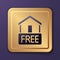 Purple Free home delivery concept for increase the sell stock icon isolated on purple background. Gold square button