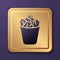 Purple Full trash can icon isolated on purple background. Garbage bin sign. Recycle basket icon. Office trash icon. Gold