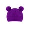 Purple funny knitted hat with ears bear isolated on white background