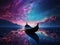 Purple Galactic Gondola. Surreal Cosmic Boat. AI generated