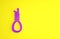 Purple Gallows rope loop hanging icon isolated on yellow background. Rope tied into noose. Suicide, hanging or lynching