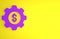 Purple Gear with dollar symbol icon isolated on yellow background. Business and finance conceptual icon. Minimalism