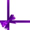 Purple gift ribbon bow horizontal corner cross shape isolated on white