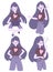 Purple girl character design with different emotions