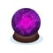 Purple glass sphere with bright pink glowing inside. Magic ball of fortune teller. Flat vector for advertising poster or