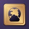 Purple Global technology or social network icon isolated on purple background. Gold square button. Vector