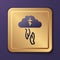 Purple God's helping hand icon isolated on purple background. Religion, bible, christianity concept. Divine help. Gold