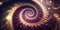 Purple and gold abstract spiral galaxy. Fairy dust magical swirl design. Sparkle glitter shimmer background.