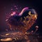 Purple with gold drop of liquid in the shape of a heart created with Generative AI