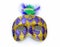 Purple and gold harlequin mask on white background for Mardi Gras in February.