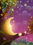 Purple and Golden Dreamy Scenery and Sleeping Moon