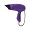 Purple hairdryer for home, hotel, hairdressing salon, barber shop. Blowdryer.