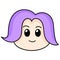 Purple haired friendly face emoticon, doodle icon image kawaii