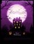 Purple Halloween haunted house background