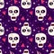 Purple Halloween pattern with mystical Gothic skulls.