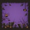 Purple Halloween poster with black spooky graveyard silhouette frame