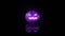 Purple Halloween Pumpkin glows on black background. Traditional Halloween symbol. Jack-O-Lantern smile and scary eyes