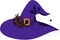 Purple Halloween wizard hat with spider`s web isolated on white background