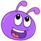 Purple happy laughing faced caterpillar head, doodle icon drawing