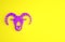 Purple Head of goat or ram icon isolated on yellow background. Mountain sheep. Animal symbol. Minimalism concept. 3d