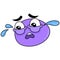 Purple head sad face crying tears, doodle icon drawing