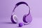 Purple Headphones with microphone on violet background