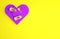 Purple Healed broken heart or divorce icon isolated on yellow background. Shattered and patched heart. Love symbol
