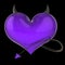 Purple heart of devil with horns and tail, fake love poison abstract