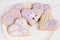 Purple heart shape gingerbread cookies