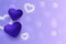 Purple hearts background with glowing neon cute hearts