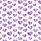 Purple hearts seamless pattern, watercolor illustration