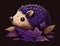 purple hedgehog with a star on its back sniffs gingerly around a pile of leaves. Cute creature. AI generation