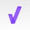 Purple highlighter check mark isolated on transparent background. Marker pen highlight underline stroke. Vector hand