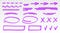 Purple highlighter set - lines, arrows, crosses, check, oval, rectangle isolated on transparent background. Marker pen