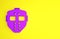 Purple Hockey mask icon isolated on yellow background. Happy Halloween party. Minimalism concept. 3d illustration 3D