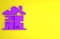 Purple Homeless cardboard house icon isolated on yellow background. Minimalism concept. 3D render illustration