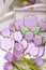 Purple homemade gingerbread cookies in the shape of tulips