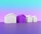 purple house and white houses, futuristic town block abstract