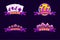 Purple jackpot and POKER emblem. Icons for lottery or casino, slot icon with ribbon and 777. Vector Isolated four emblem