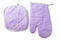 Purple kitchen glove and potholder isolated on a white